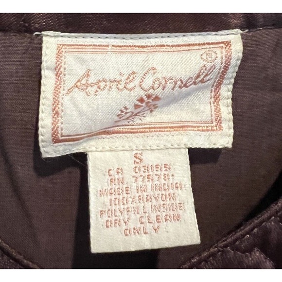 Vtg APRIL CORNELL Womens Quilted Jacket 100% Rayon Satin Brown Button Up Sz S - Picture 5 of 6